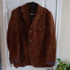 Vtg Rollanfer Suede & Pebble Leather Hunt Jacket w Amazing Button Detail